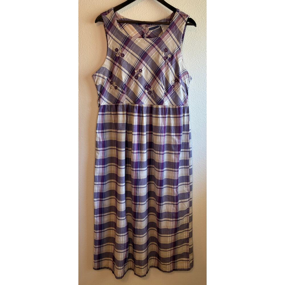 VTG ERIKA & CO | Purple Plaid Maxi Dress 100% Cotton Cottagecore | VTG Large